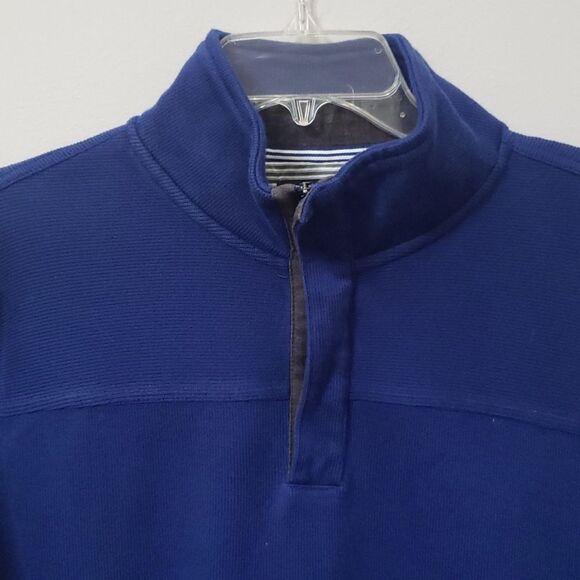 Banana Republic Sweater Mens sz L Blue Rib Knit All Cotton Pullover 1/4 Zip - Picture 2 of 9
